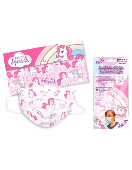 Oportunidad  KD-KL10947 Pack 5 mascarillas desechables infantiles con funda de unicornios