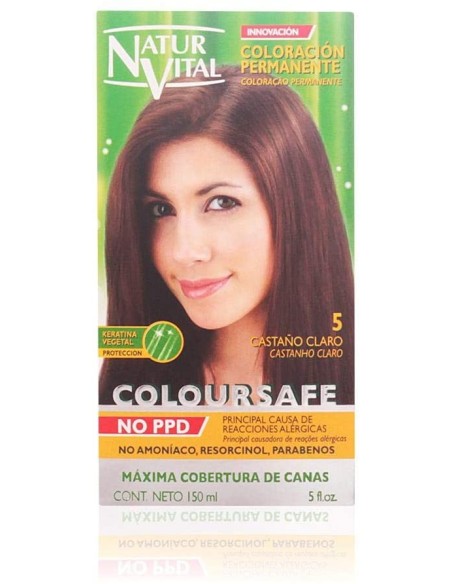 NATUR VITAL COLOURSAFE Tinte Permanente 5 Castaño Claro 150 ml | Sin Amoníaco | Kiwiku