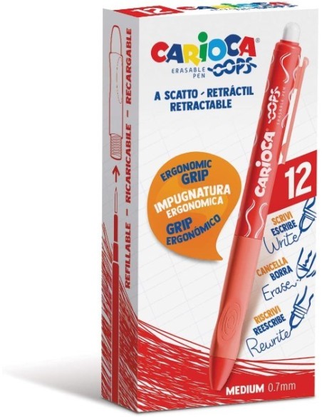 Carioca Bolígrafo Retráctil Oops Borrable Monocolor Rojo 12 uds