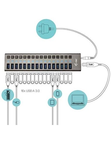 I-tec HUB de 16 Puertos USB A 3.0 con Adaptador Corriente 90 W