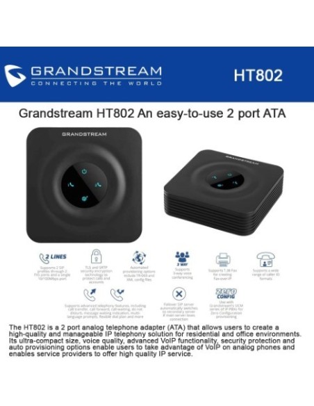 Adaptador Telefonico Analogico Grandstream Ata Ip Ht802 2 P Fxs