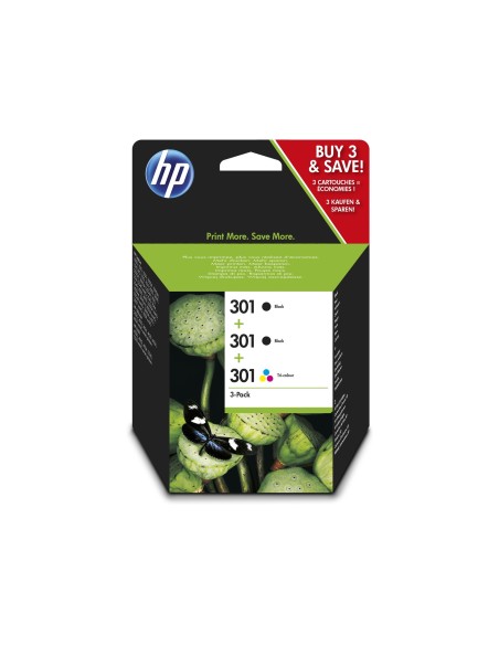 Cartucho de Tinta HP 301 Original Pack 3 Negro - Tricolor