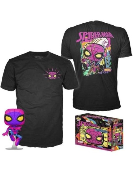 Funko Pop Marvel Black Light Spiderman + Camiseta Exclusiva Talla S