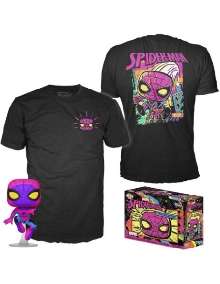 Funko Pop Marvel Black Light Spiderman Multicolor y Camiseta