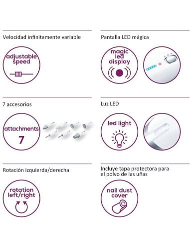 Set De Manicura Y Pedicura BEURER MP-42 - 7 Velocidades, Luz LED, Diseño Ergonómico  