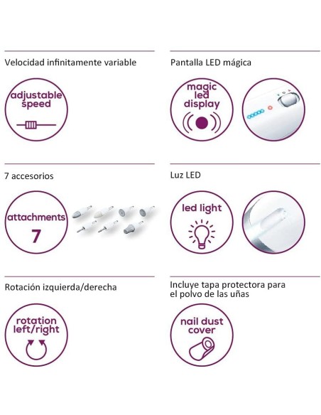 Set De Manicura Y Pedicura BEURER MP-42 - 7 Velocidades, Luz LED, Diseño Ergonómico  
