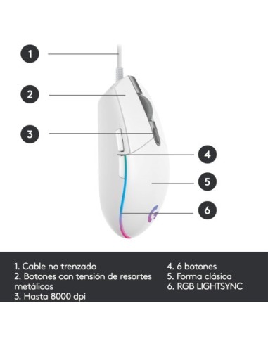 Ofertón Ratón Gaming Logitech G203 LIGHTSYNC RGB de 6 botones