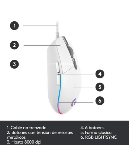 Ofertón Ratón Gaming Logitech G203 LIGHTSYNC RGB de 6 botones