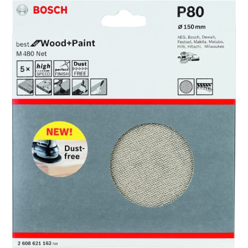 madera y pintura 5 piesas grano P80 Bosch Professional 2608621162 Hojas de lija M480 accesorios para lijadora excéntrica Ø 150 mm 