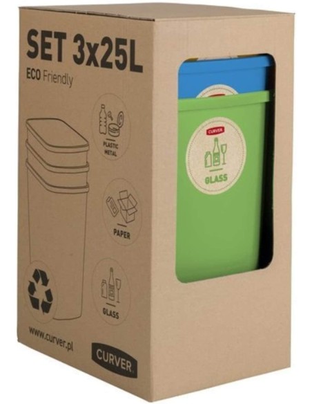 Mejor Precio en Set de 3 Cubos para Reciclaje de Curver Eco Friendly 3x25l
