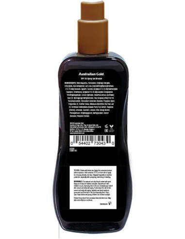 Compra Australian Gold Instant Bronzer Spray Gel SPF30 100 ml en Kiwiku