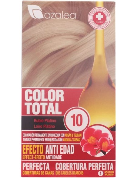Tinte AZALEA Color Total Nº 10 Rubio Platino - Cobertura Total De Canas - Con Aceite De Argán Y Tsubaki  