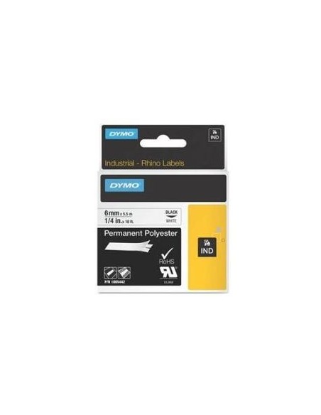 DYMO 6mm RHINO Permanent polyester - Cintas para impresoras de etiquetas (Poliéster, 6 mm, 5,5m, Caja, 3,2 cm, 11,1 cm): Dymo: K