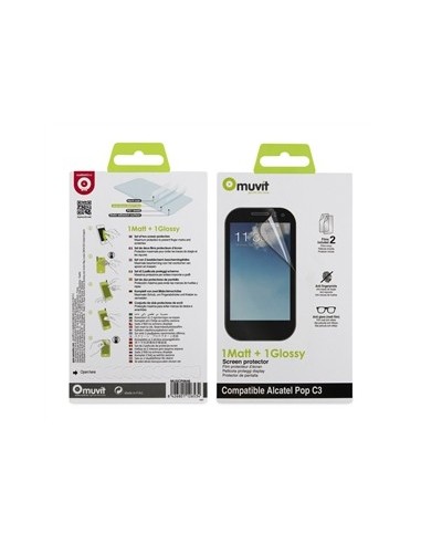 Kiwiku.com: Muvit MUSCP0646 - Set de 2 protectores de pantalla (1 mate, 1 brillo) para Alcatel Pop C3 - Electrónica