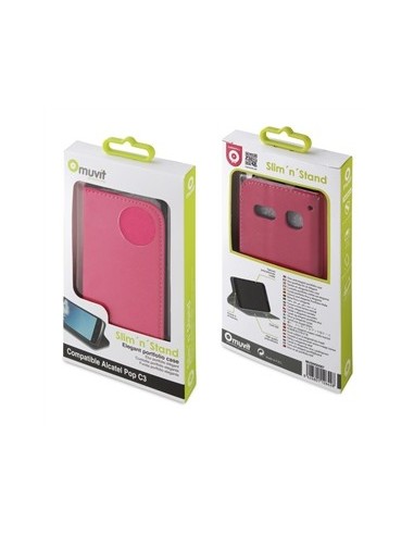Muvit MUSNS0087 - Funda folio tipo cartera con función soporte y tarjetero para Alcatel Pop C3, negro/rosa: Kiwiku.com: Electrón