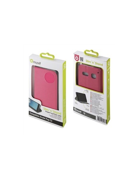 Muvit MUSNS0087 - Funda folio tipo cartera con función soporte y tarjetero para Alcatel Pop C3, negro/rosa: Kiwiku.com: Electrón