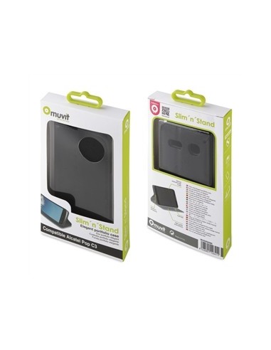 Muvit MUSNS0086 - Funda folio tipo cartera con función soporte y tarjetero para Alcatel Pop C3, negro - Electrónica - Kiwiku.com