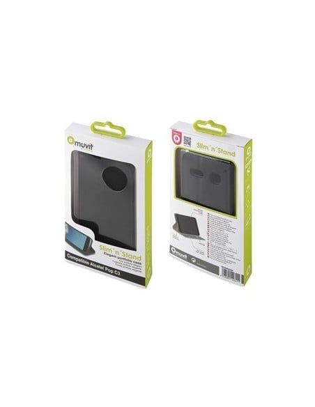 Muvit MUSNS0086 - Funda folio tipo cartera con función soporte y tarjetero para Alcatel Pop C3, negro - Electrónica - Kiwiku.com