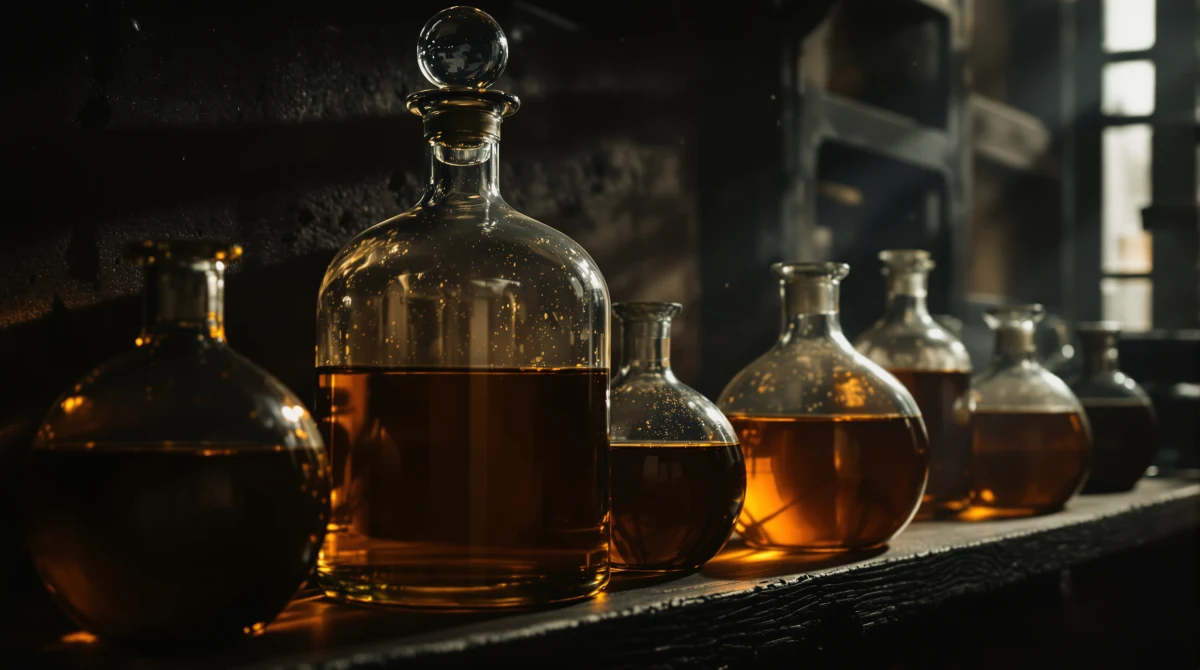Frascos de perfume reposando en una bodega: la maceración del perfume (imagen ilustrativa)
