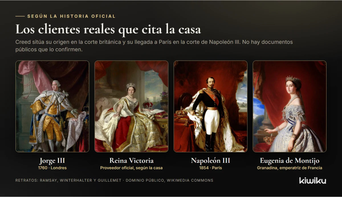 Jorge III, la reina Victoria, Napoleón III y Eugenia de Montijo, los clientes reales que cita Creed