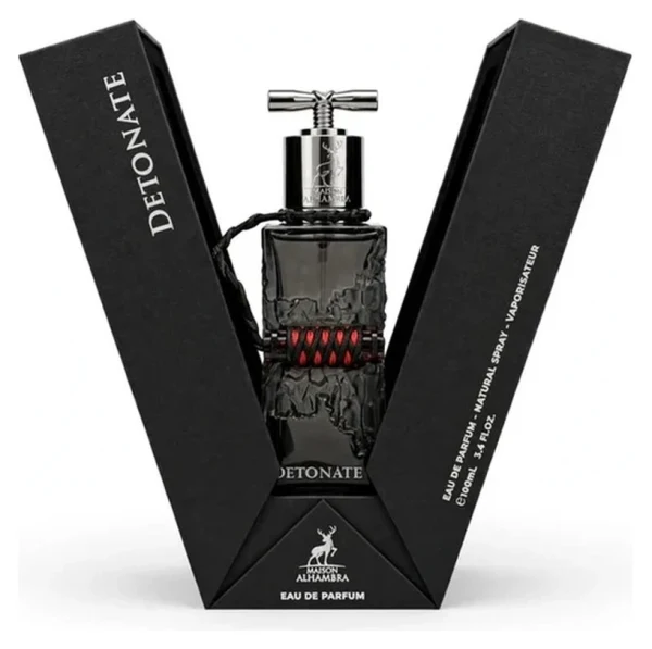Maison Alhambra Detonate Men Eau de Parfum 100 ml en su estuche en forma de V