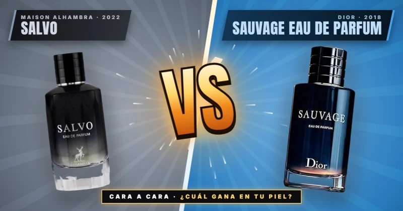 Frascos de Maison Alhambra Salvo y Dior Sauvage Eau de Parfum, cara a cara