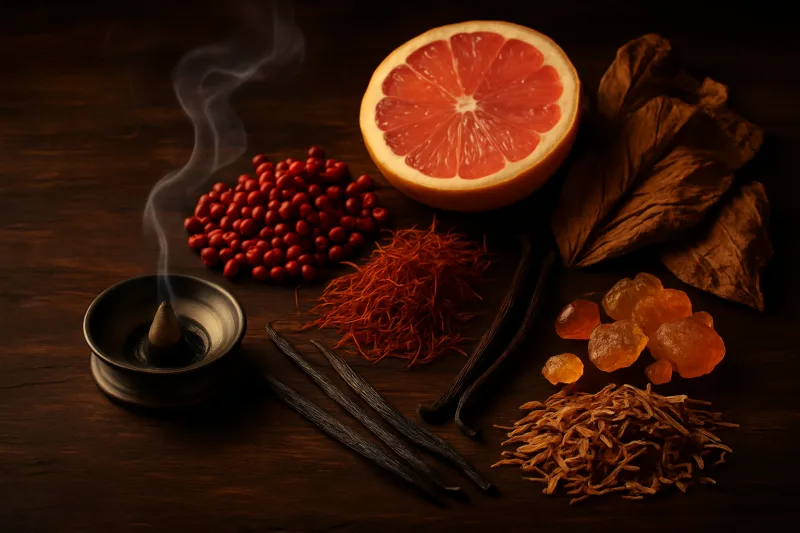 ingredientes de Lattafa Asad Elixir: tabaco, azafrán, vainilla, ámbar e incienso