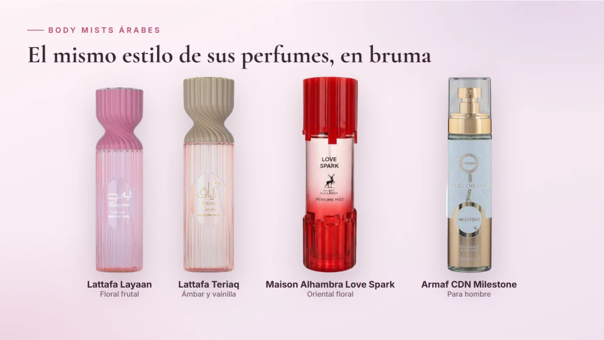 Body mists árabes de Lattafa, Maison Alhambra y Armaf