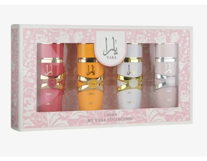 Estuche Lattafa My Yara Collection con Yara Candy, Yara Tous, Yara Moi y Yara en frascos de 25 ml