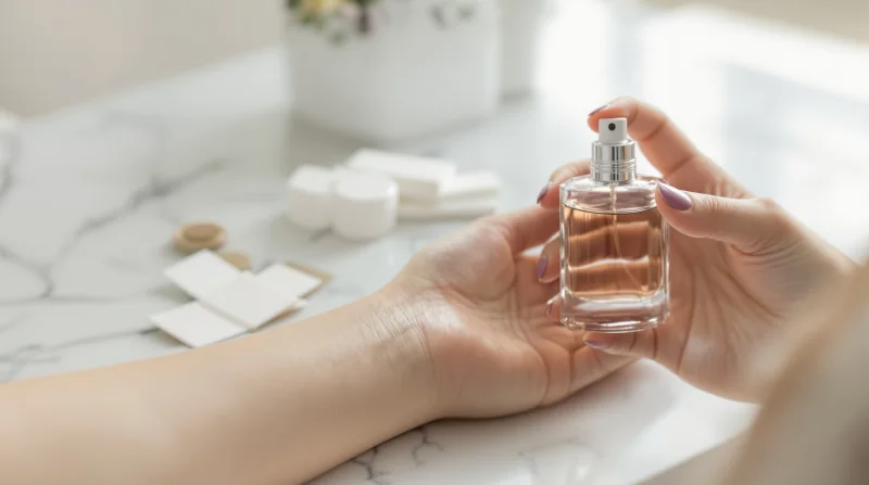 como probar un perfume: pulverizacion en la muneca antes de comprarlo