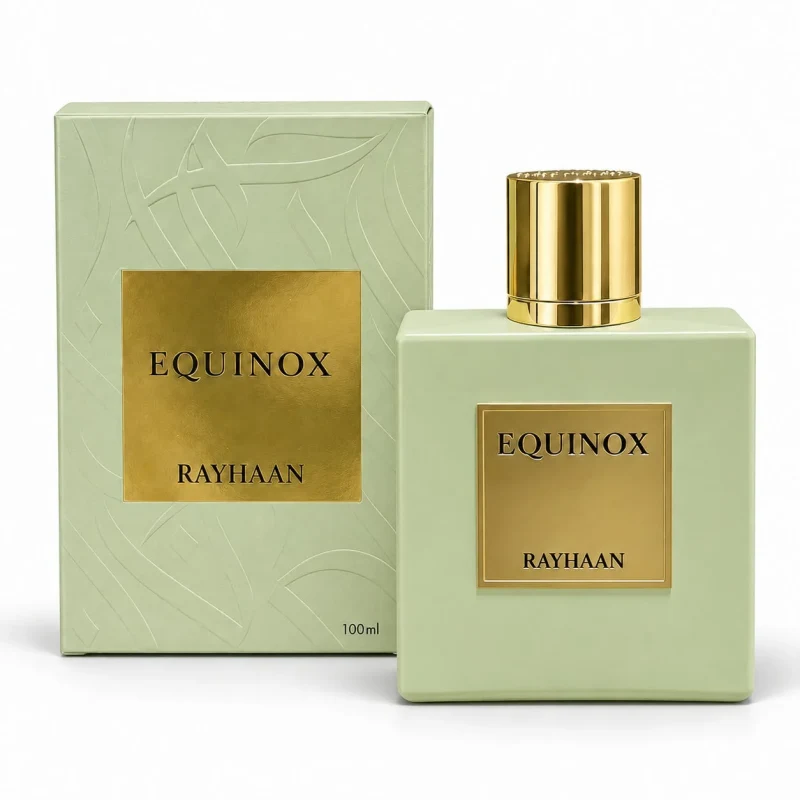 frasco y caja de Rayhaan Equinox eau de parfum unisex 100 ml