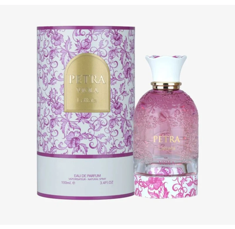 Frasco y estuche de Lattafa Petra Viola Eau de Parfum 100 ml