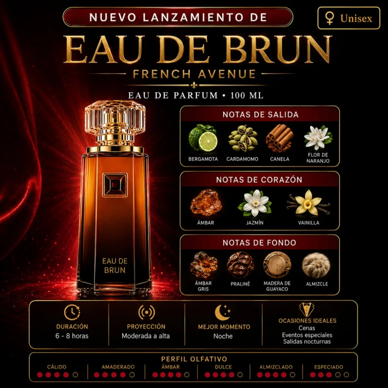 Notas olfativas de French Avenue Eau de Brun: salida, corazón y fondo