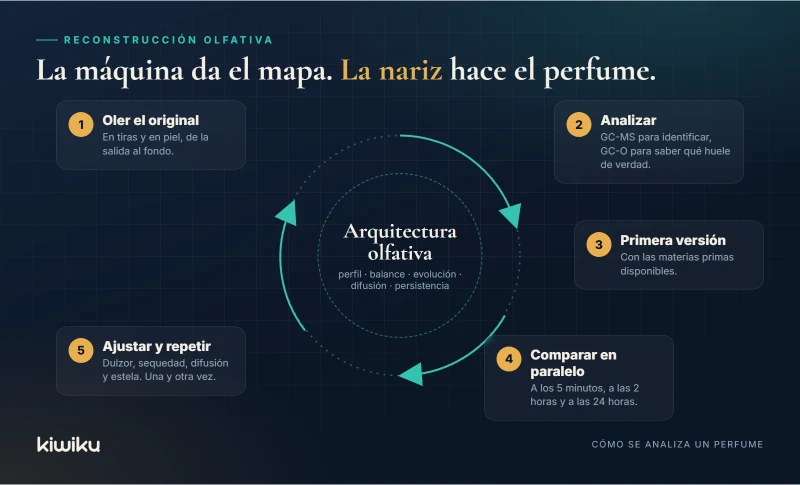 Bucle de reconstrucción olfativa: oler, analizar, primera versión, comparar y ajustar