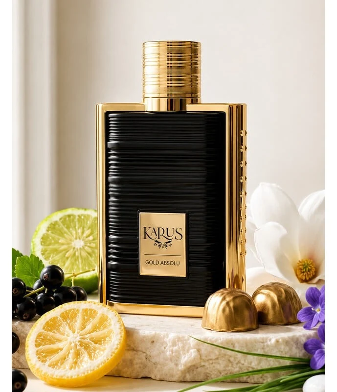 Khadlaj Karus Gold Absolu entre limones, grosellas, bombones dorados y flores