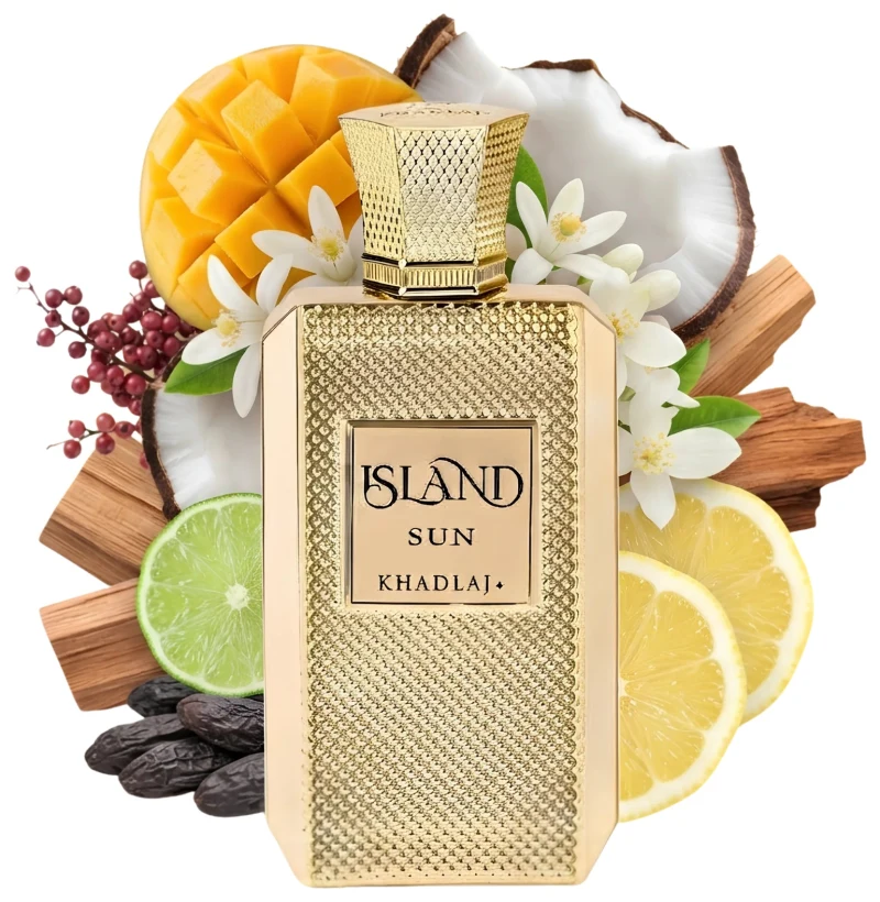 Khadlaj Island Sun rodeado de mango, coco, lima, limón, azahar, pimienta rosa, tonka y maderas