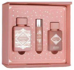 Lattafa Badee Al Oud Noble Gift Set 100 Ml Edp + 12 Ml Edp + 50 Ml Hair Mist Unisex Ámbar Amaderado