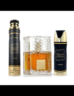 Lattafa Khamrah Set de Regalo Eau de Parfum 100ml + Desodorante 200ml + Ambientador 300ml Unisex