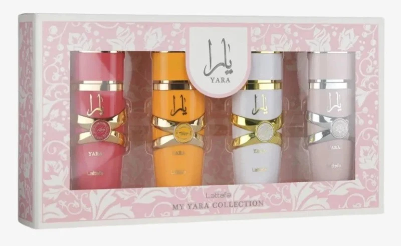 Estuche My Yara Collection de Lattafa con cuatro perfumes de la familia Yara