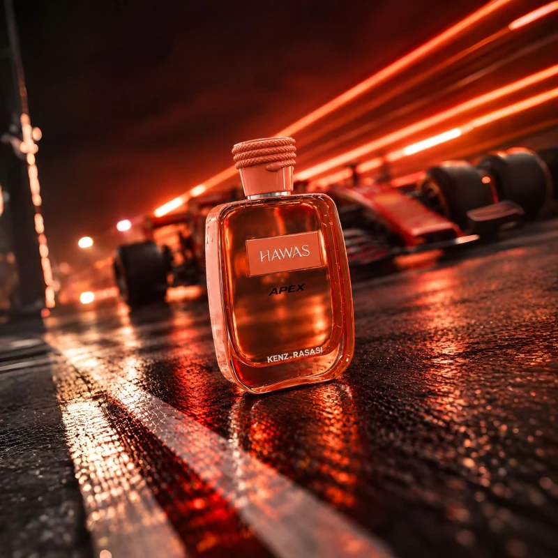 Hawas Apex en un circuito de carreras de noche, imagen oficial de Kenz de Rasasi