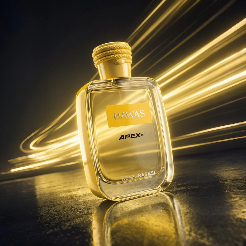 Hawas Apex GT con estelas de luz amarilla, imagen oficial de Kenz de Rasasi