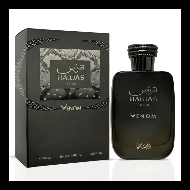 Estuche y frasco de Rasasi Hawas Venom, Eau de Parfum 100 ml