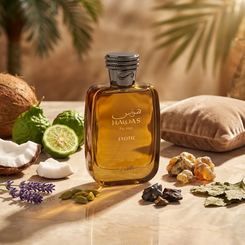 Rasasi Hawas Exotic entre coco, bergamota, lavanda y resinas