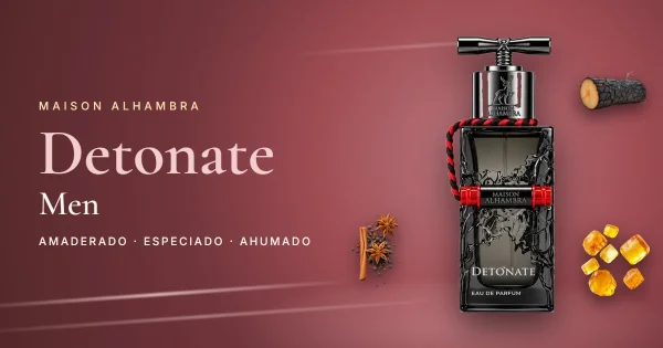 Maison Alhambra Detonate Men: amaderado, especiado y ahumado, en un frasco que parece un detonador