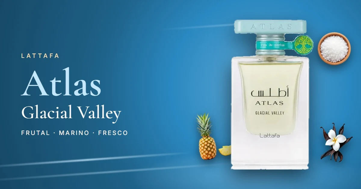 Lattafa Atlas Glacial Valley: piña, sal marina y vainilla en un unisex oriental marino