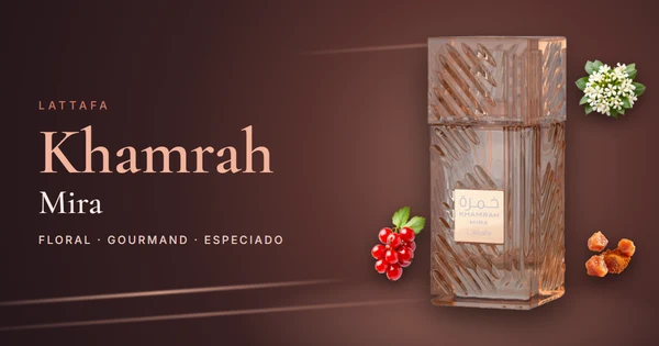 Lattafa Khamrah Mira: el Khamrah más floral, con grosella roja, castaña y cacao