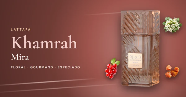 Lattafa Khamrah Mira: el Khamrah más floral, con grosella roja, castaña y cacao